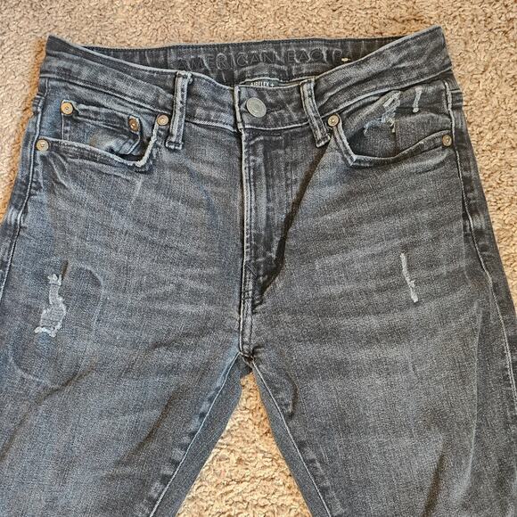 American Eagle Jeans Mens Tag 29x32 Act 29x29 Black Athletic Skinny Airflex Plus - Picture 2 of 13